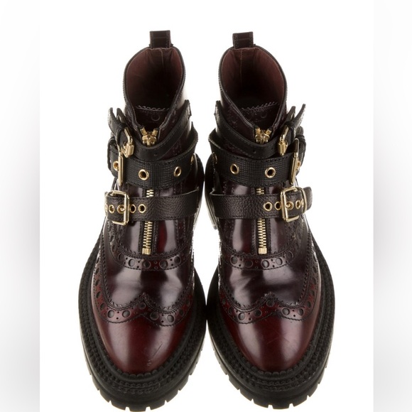 Burberry Shoes - Burberry Burgundy Leather Boots with Buckles